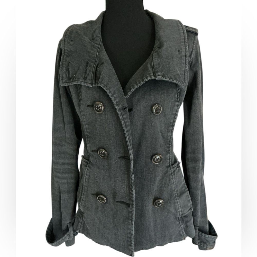 Obey Charcoal Denim Trench Jacket Small Double Breasted Belted